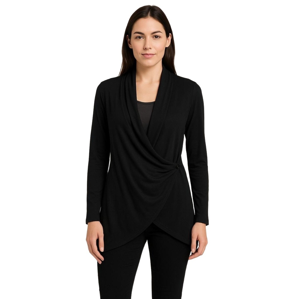WOMEN’S BLACK DRAPED FRONT‎ CARDIGAN WRAP – SIZE M